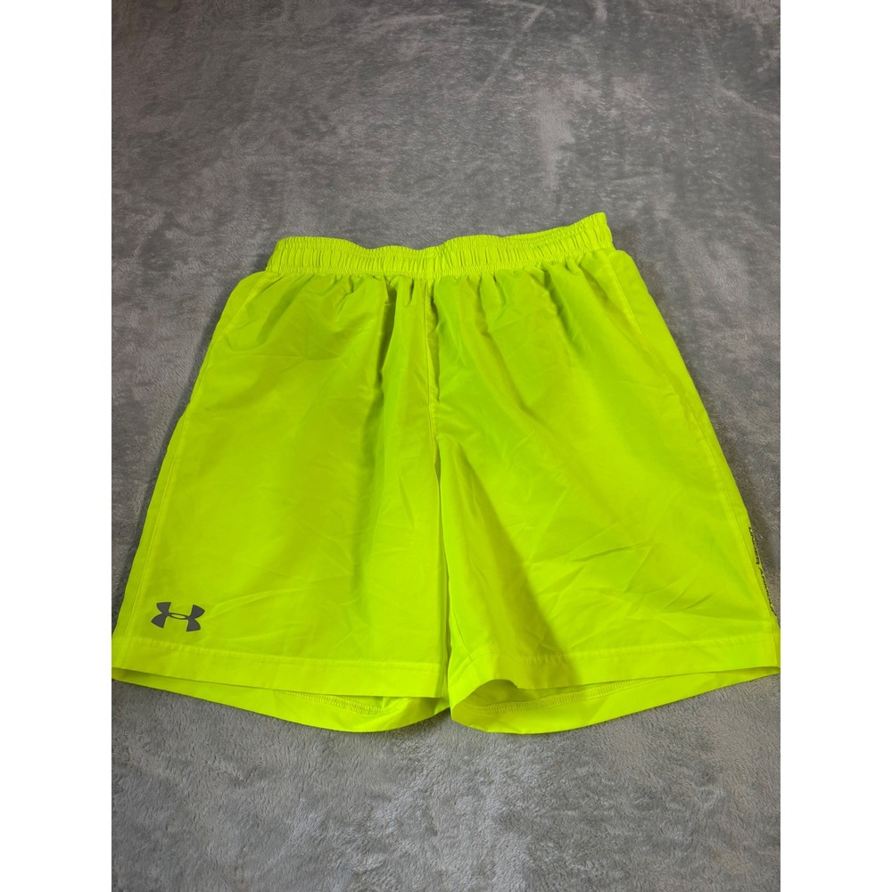 Under Armour Mens HeatGear Running Shorts Neon Yellow Fitted Zip Pocket Medium